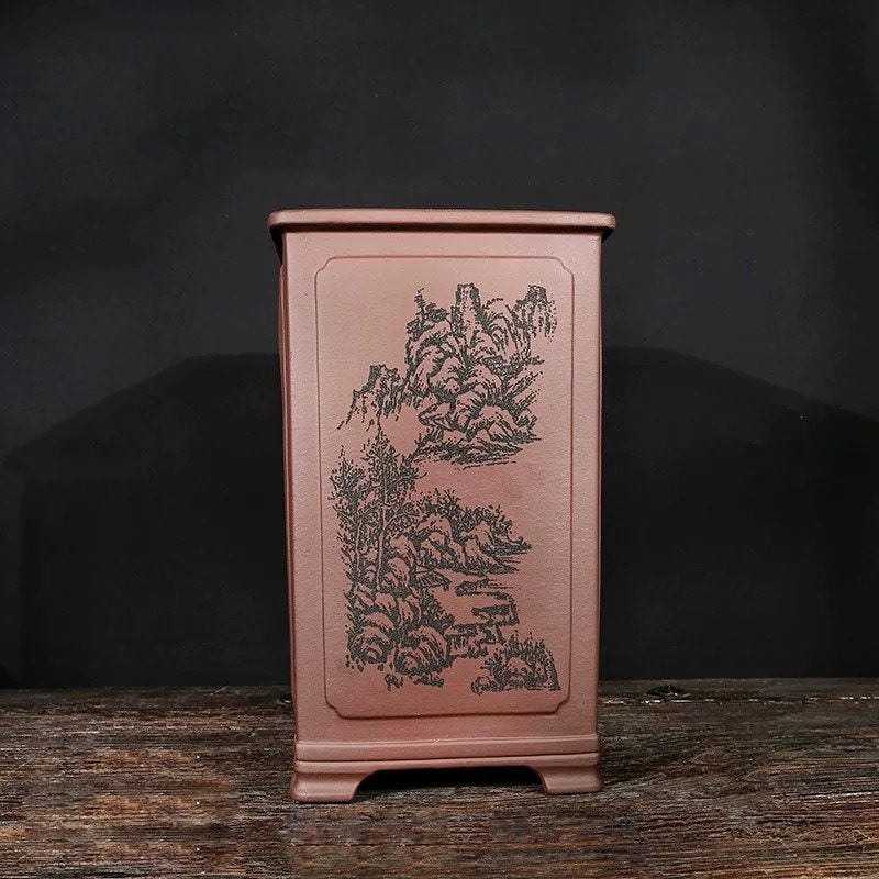 14.9 inch (38cm) Deep Square Unglazed Traditional Large Cascade Bonsai Pot