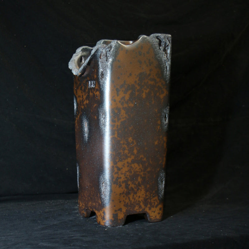 14.9 inch (38cm) Extra Deep Broken Edge-Style Speckled Finish Unglazed Cascade Bonsai Pot Corner View