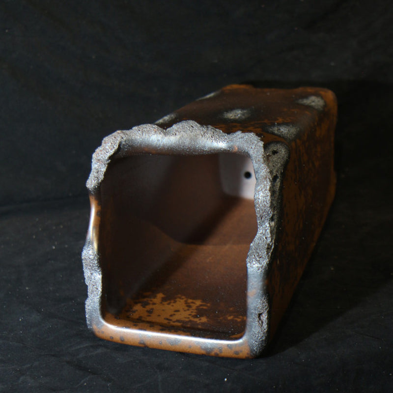 14.9 inch (38cm) Extra Deep Broken Edge-Style Speckled Finish Unglazed Cascade Bonsai Pot Inner Side View