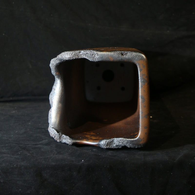 14.9 inch (38cm) Extra Deep Broken Edge-Style Speckled Finish Unglazed Cascade Bonsai Pot Inner View