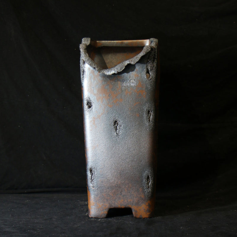 14.9 inch (38cm) Extra Deep Broken Edge-Style Speckled Finish Unglazed Cascade Bonsai Pot Side View