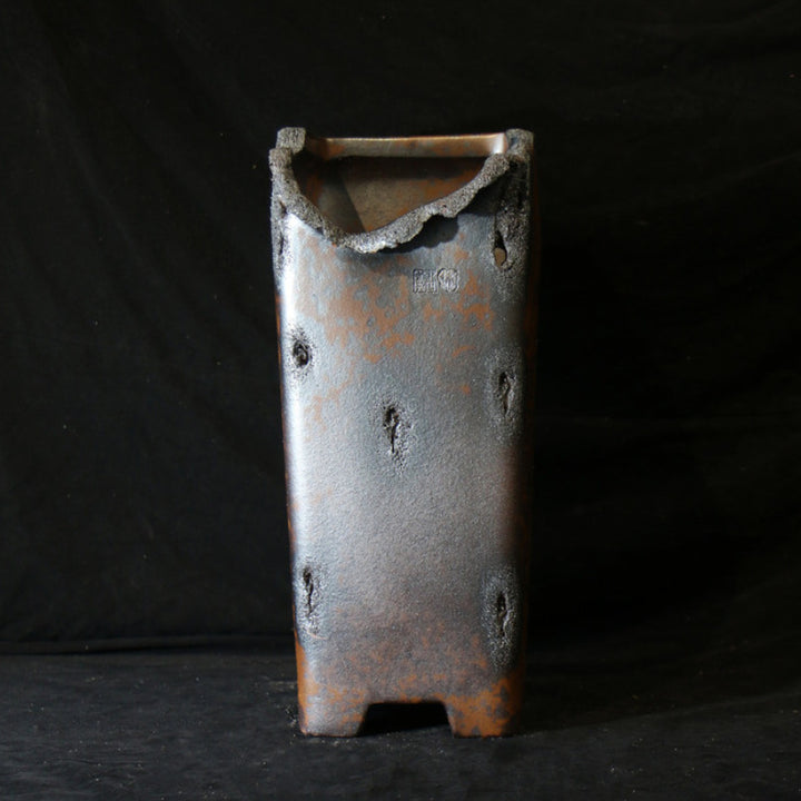 14.9 inch (38cm) Extra Deep Broken Edge-Style Speckled Finish Unglazed Cascade Bonsai Pot Side View