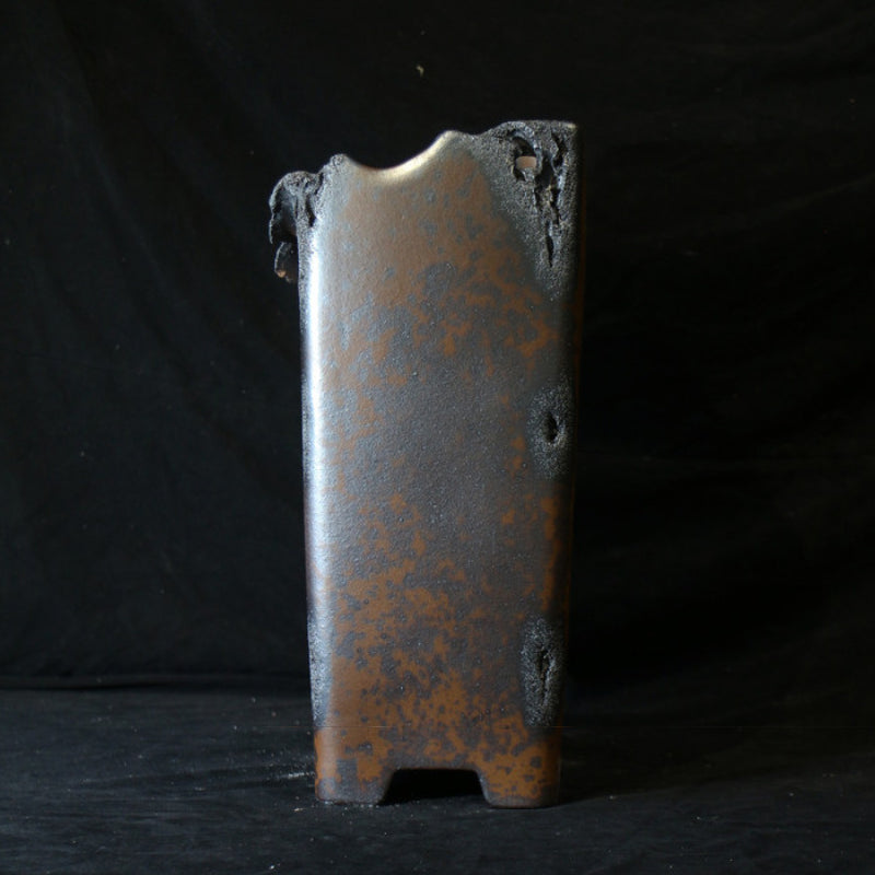 14.9 inch (38cm) Extra Deep Broken Edge-Style Speckled Finish Unglazed Cascade Bonsai Pot Side View 