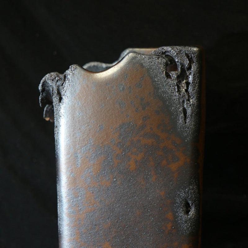14.9 inch (38cm) Extra Deep Broken Edge-Style Speckled Finish Unglazed Cascade Bonsai Pot Side View Close Shot