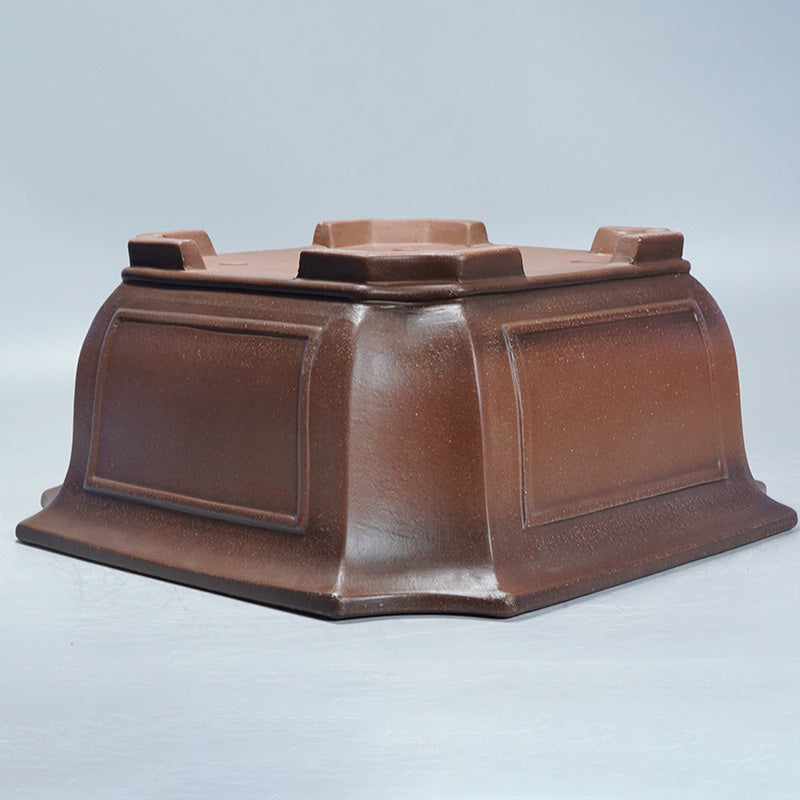 14.9 inch (38cm) Large 6.7" (17cm) Deep Square Dual-Tone Semi-Cascade Bonsai Pot Upside Down Corner View