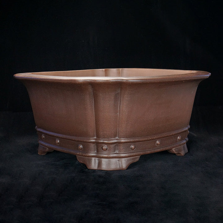 14.9 inch (38cm) Large 7.8 inch (20cm) Deep Square Studded Semi Cascade Bonsai Pot Corner View