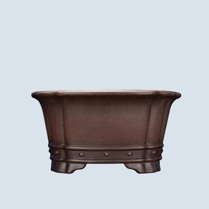 14.9 inch (38cm) Large Deep Square Bonsai Pot w Riveted Detailing