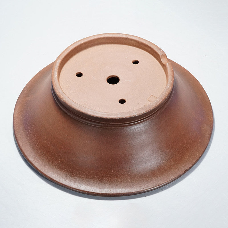 14.9 inch (38cm) Large Flared Round Gradient Finish Unglazed Bonsai Pot w Wide Rim Bottom View