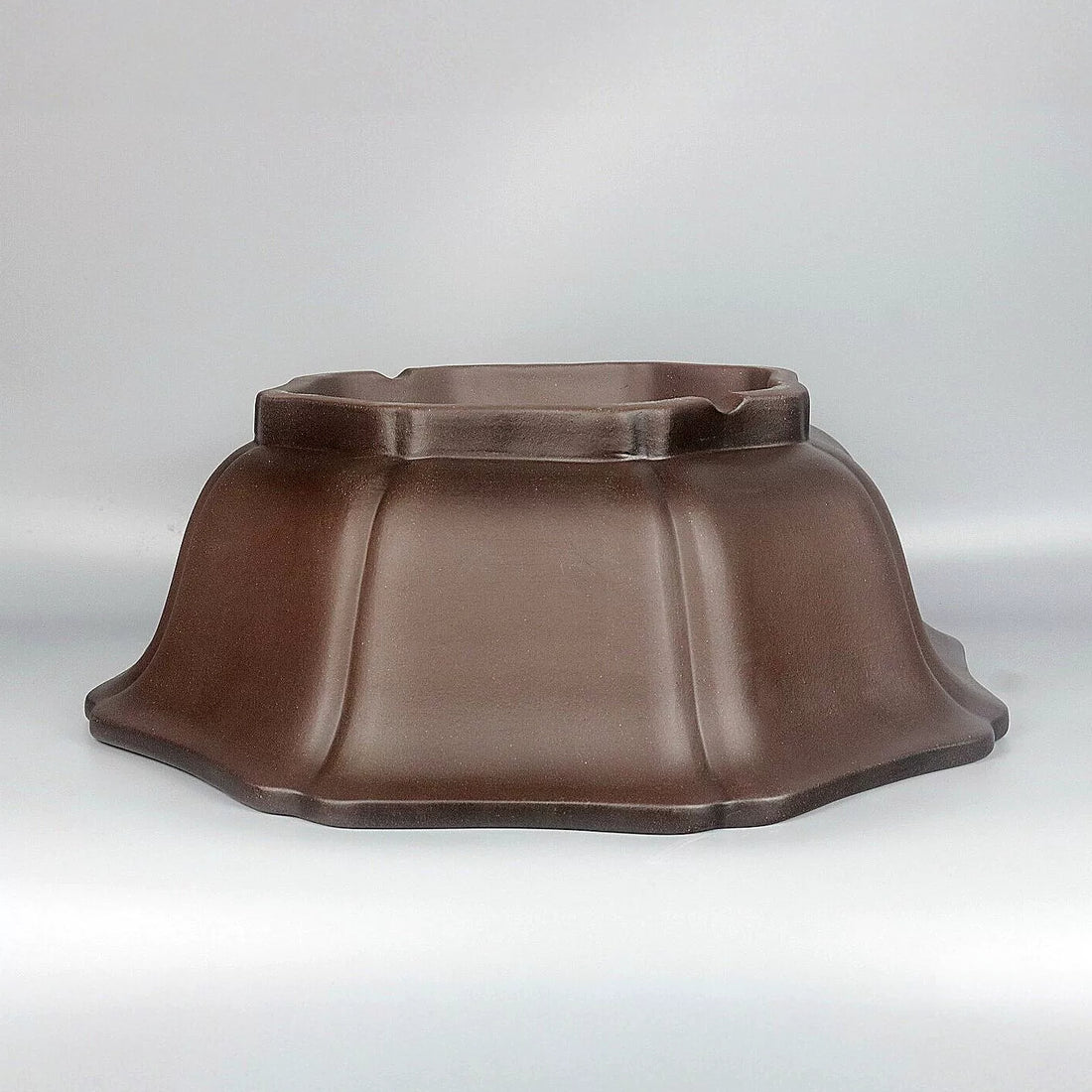 14.9 inch (38cm) Large Lotus-Petal Like Octagonal Unglazed Bonsai Pot Upside Down View