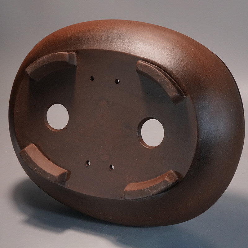 14.9 inch (38cm) Large Oval Old Style Traditional Unglazed Handmade Bonsai Pot Bottom View