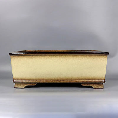 14.9 inch (38cm) Large Rectangular Glazed Yellow Dual Tone Premium Bonsai Pot 