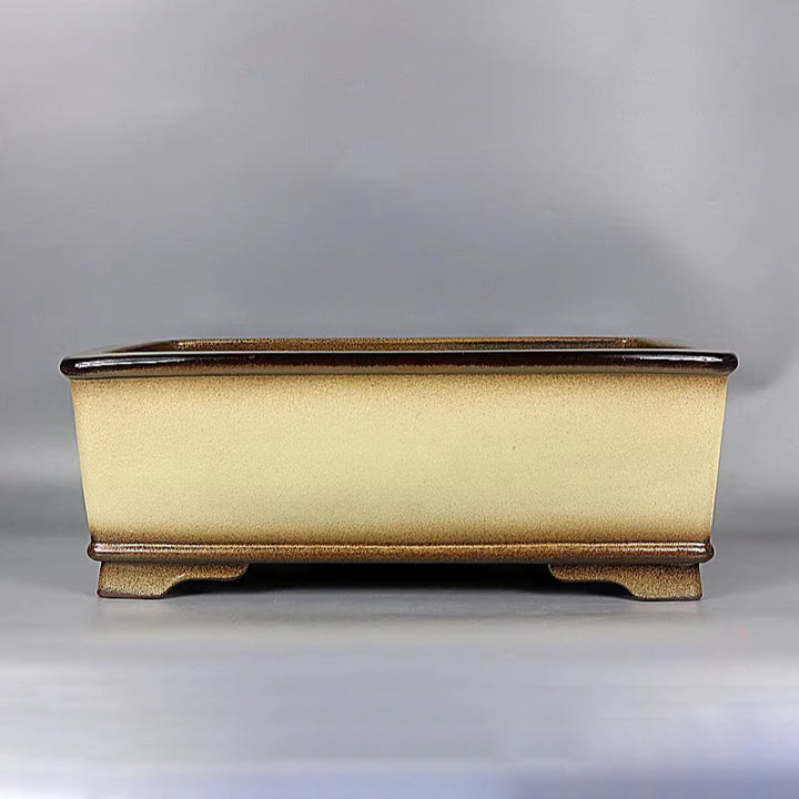 14.9 inch (38cm) Large Rectangular Glazed Yellow Dual Tone Premium Bonsai Pot 