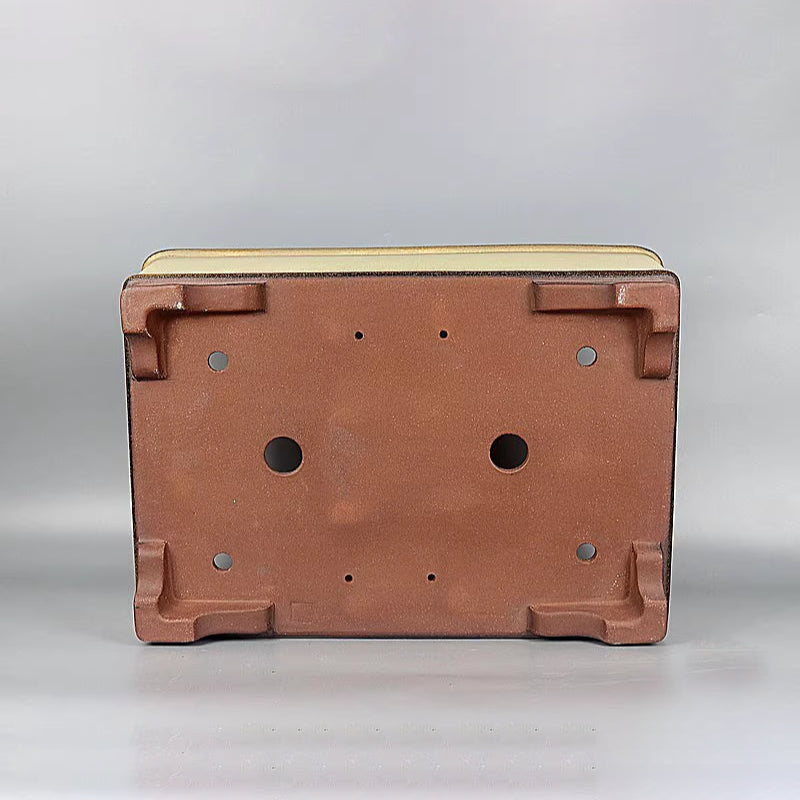 14.9 inch (38cm) Large Rectangular Glazed Yellow Dual Tone Premium Bonsai Pot Bottom View