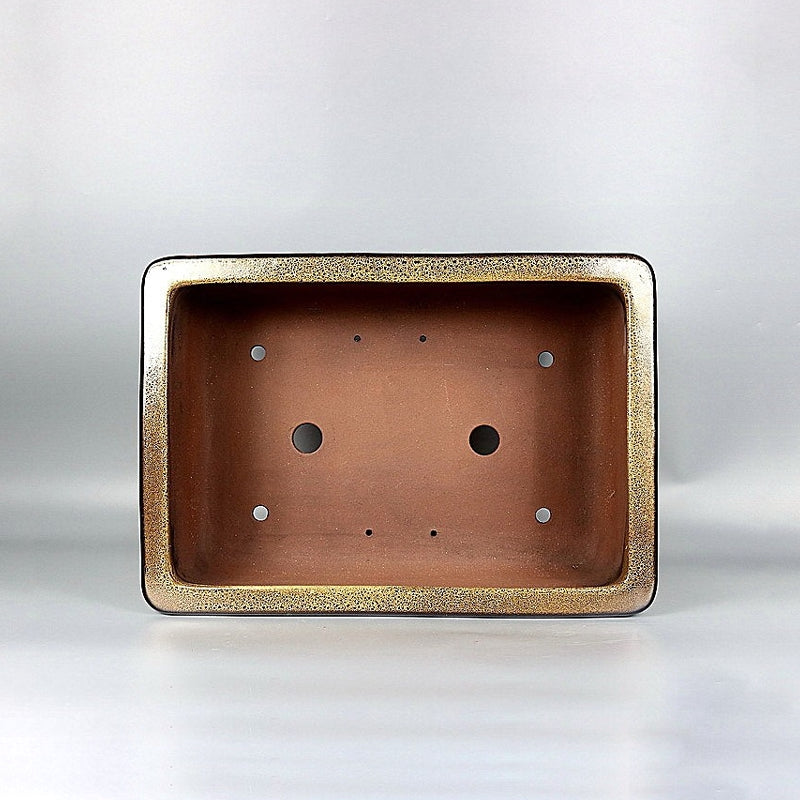 14.9 inch (38cm) Large Rectangular Glazed Yellow Dual Tone Premium Bonsai Pot Inner View