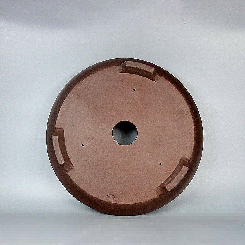 14.9 inch (38cm) Large Round Broad Belly Drum Form Brown Unglazed Shallow Bonsai Pot Bottom View