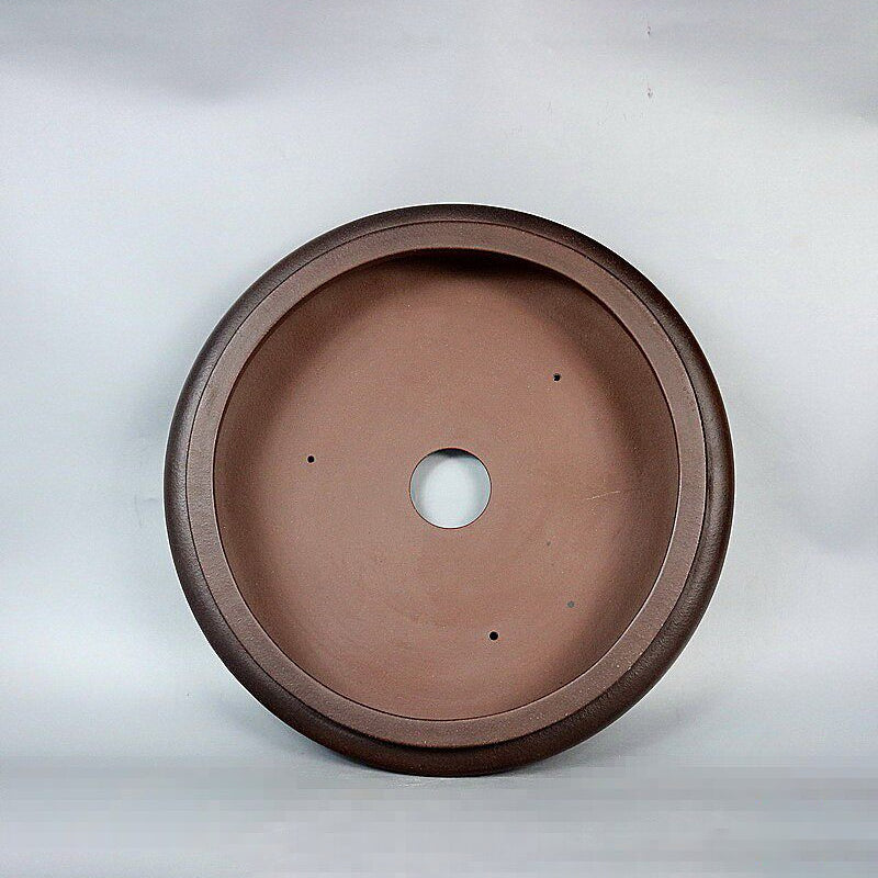 14.9 inch (38cm) Large Round Broad Belly Drum Form Brown Unglazed Shallow Bonsai Pot Inner View