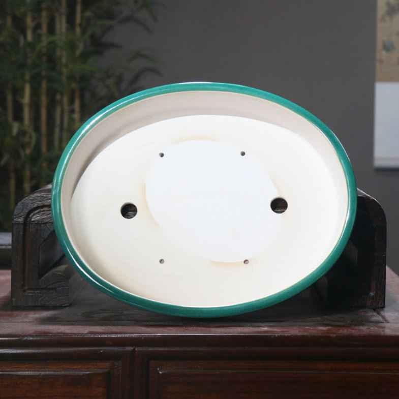 14.1" (35.8cm) Large Glazed Shallow Drum Oval Bonsai Pots Handmade