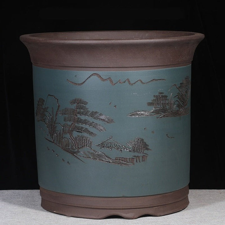 15.1" Deep Round Traditional Unglazed Cascade Bonsai Pots Blue Color