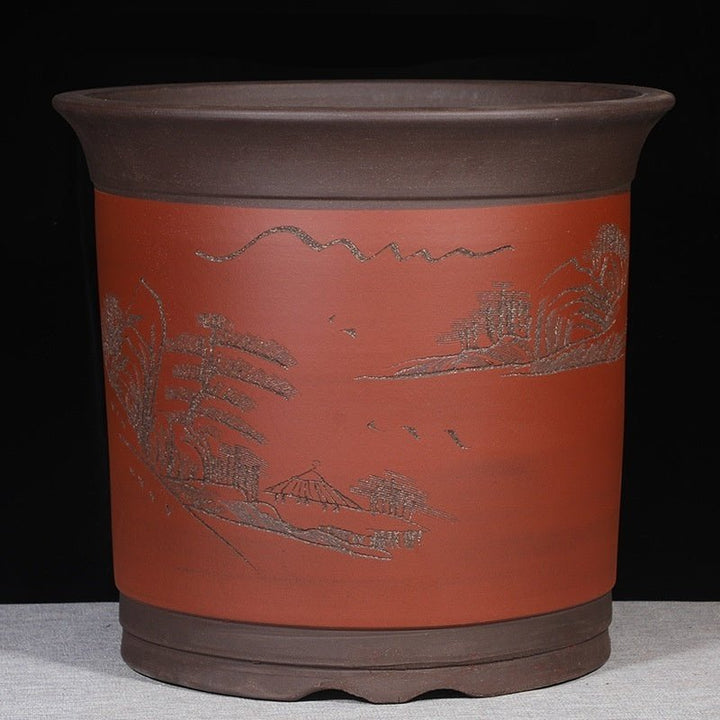 15.1" Deep Round Traditional Unglazed Cascade Bonsai Pots Red Color