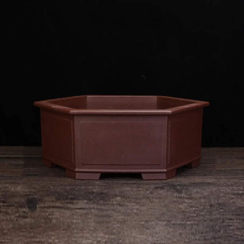 15.1 inch (38.5cm) Large Hexagonal Classic Bonsai Pot w Subtle Framed Panels