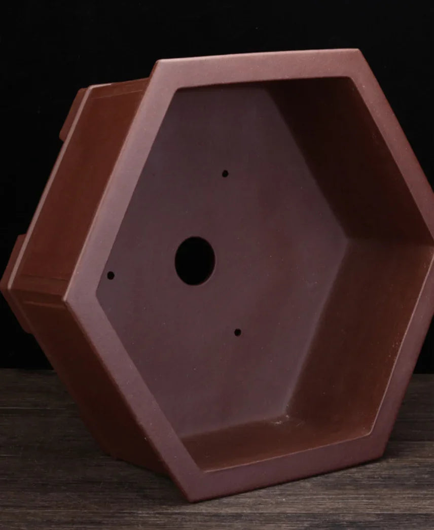 15.1 inch (38.5cm) Large Hexagonal Classic Bonsai Pot w Subtle Framed Panels Inner View
