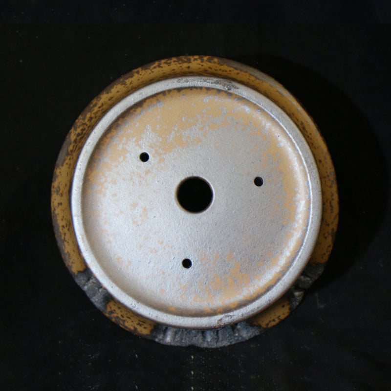 15.3 inch (39cm) Large Flared Round Wood-Fired Deep Bonsai Pot w Eroded Stone-Like Texture Bottom
