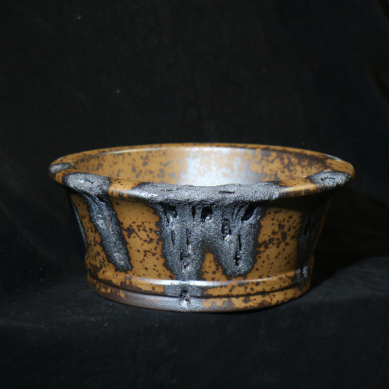 15.3 inch (39cm) Large Flared Round Wood-Fired Deep Bonsai Pot w Eroded Stone-Like Texture Top View