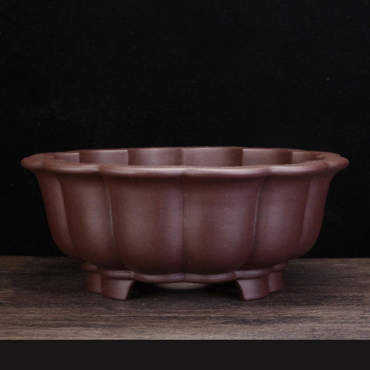 15.3 inch (39cm) Large Lotus-Shaped/Scalloped Round Unglazed Bonsai Pot