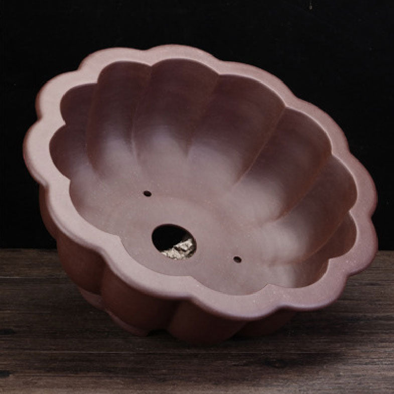 15.3 inch (39cm) Large Lotus-Shaped/Scalloped Round Unglazed Bonsai Pot Inner View