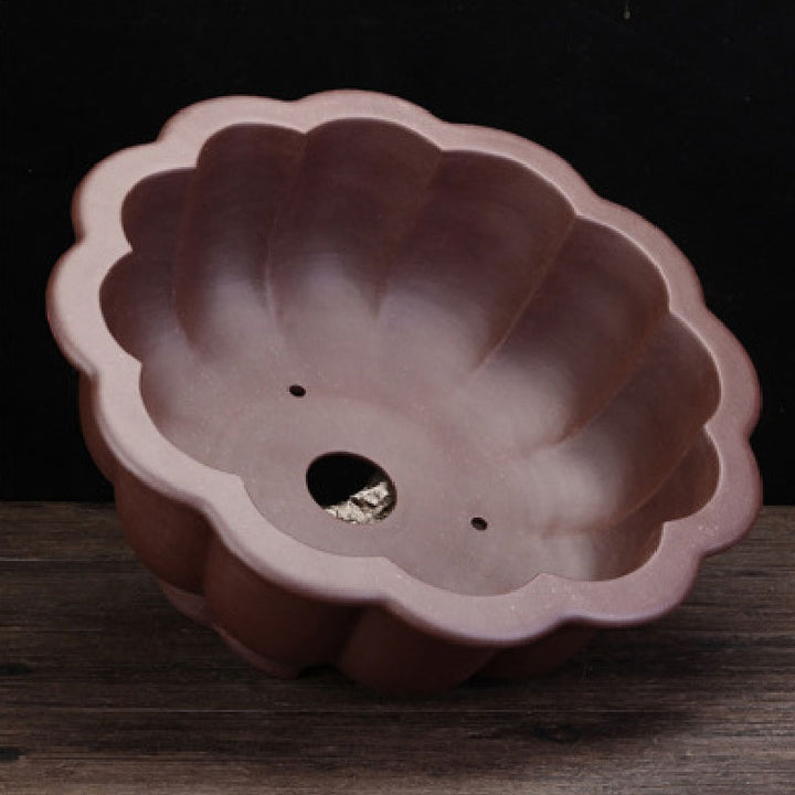 15.3 inch (39cm) Large Lotus-Shaped/Scalloped Round Unglazed Bonsai Pot Inner View
