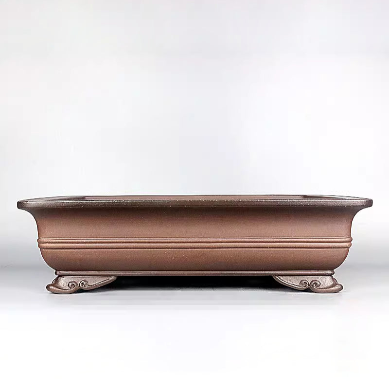 15.3 inch (39cm) Large Rectangular Classic Unglazed Bonsai Pot w Raised Feet & Lines