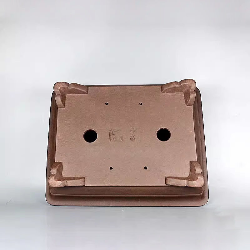 15.3 inch (39cm) Large Rectangular Classic Unglazed Bonsai Pot w Raised Feet & Lines Bottom View