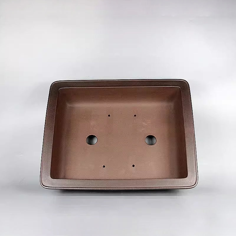 15.3 inch (39cm) Large Rectangular Classic Unglazed Bonsai Pot w Raised Feet & Lines Inner View