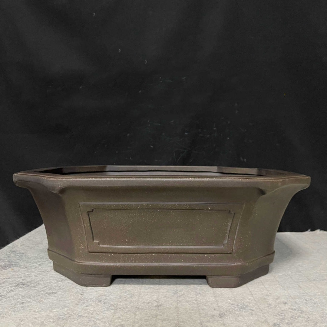 15.3 inch (39cm) Large Rectangular Corner Cut Bonsai Pot w Framed Side Panels