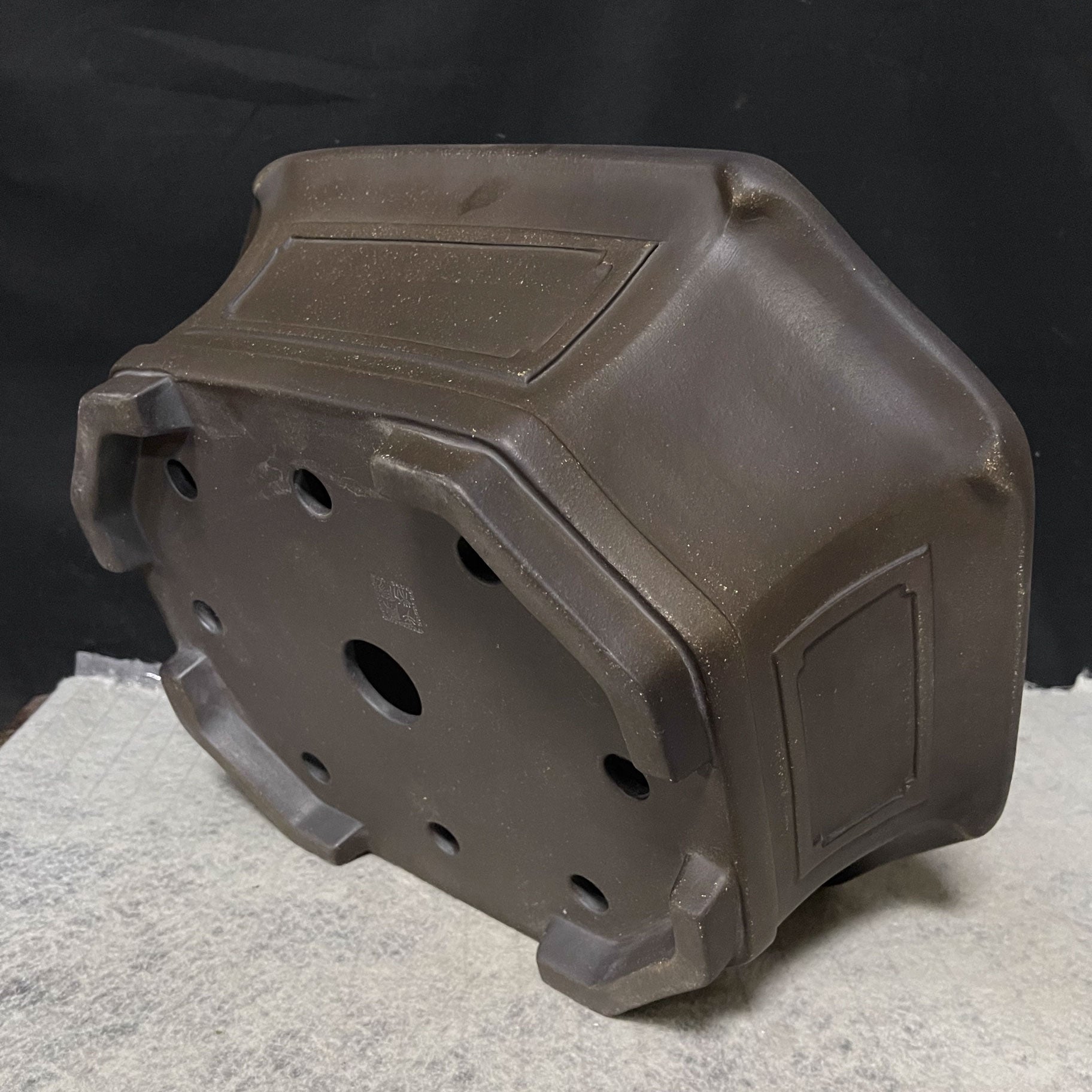 15.3 inch (39cm) Large Rectangular Corner Cut Bonsai Pot w Framed Side Panels Bottom Side View