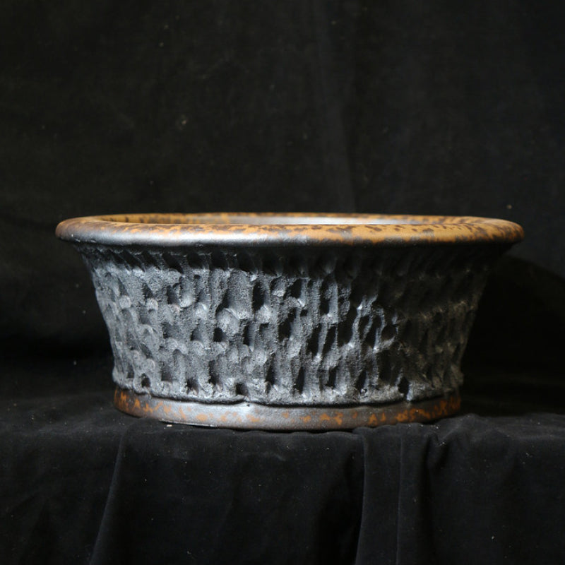 15.3 inch (39cm) Wide 5 inch (14cm) Deep Round Bonsai Pot w Rough Eroded Stone Like Texture