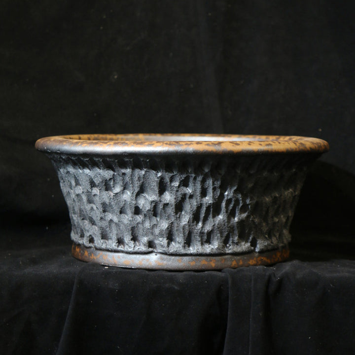 15.3 inch (39cm) Wide 5 inch (14cm) Deep Round Bonsai Pot w Rough Eroded Stone Like Texture