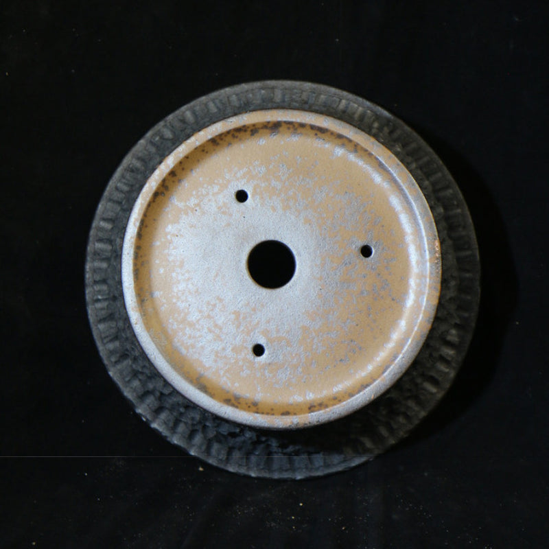 15.3 inch (39cm) Wide 5 inch (14cm) Deep Round Bonsai Pot w Rough Eroded Stone Like Texture Bottom View