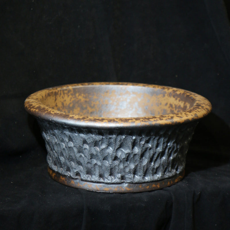 15.3 inch (39cm) Wide 5 inch (14cm) Deep Round Bonsai Pot w Rough Eroded Stone Like Texture Top View