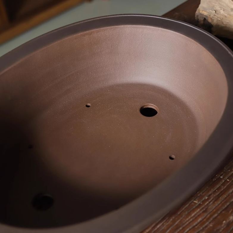 15.5" (39.4cm) Large Traditional Yixing Clay Oval Handmade Bonsai Pot Inner View