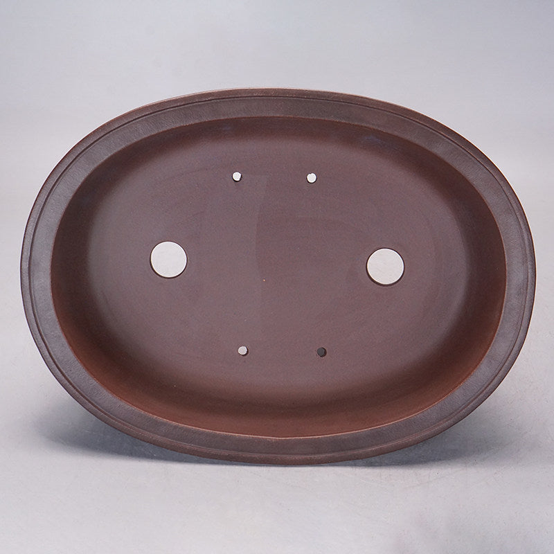15.5 inch (39.5cm) Large Oval Raised Feet Antique Style Traditional Bonsai Pot Unglazed Inner View