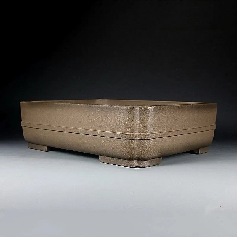 15.5 inch (39.5cm) Large Rectangular Corner-Cut Bonsai Pot w Raised Band Corner View