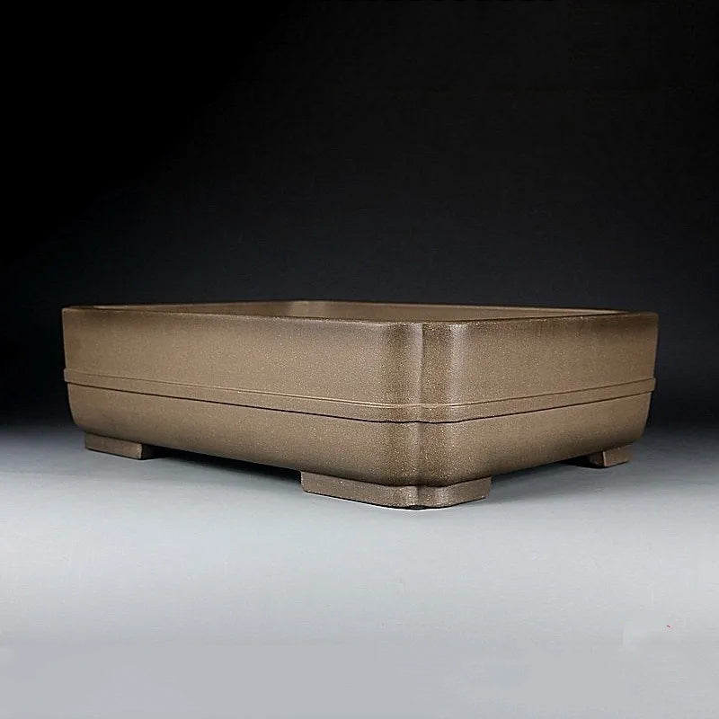 15.5 inch (39.5cm) Large Rectangular Corner-Cut Bonsai Pot w Raised Band Corner View