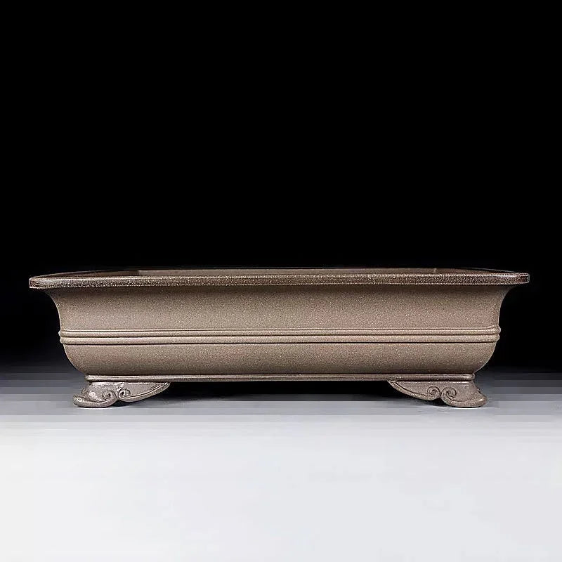 15.5 inch (39.5cm) Large Rectangular Ornate Feet Bonsai Pot w Double-Line Detailing