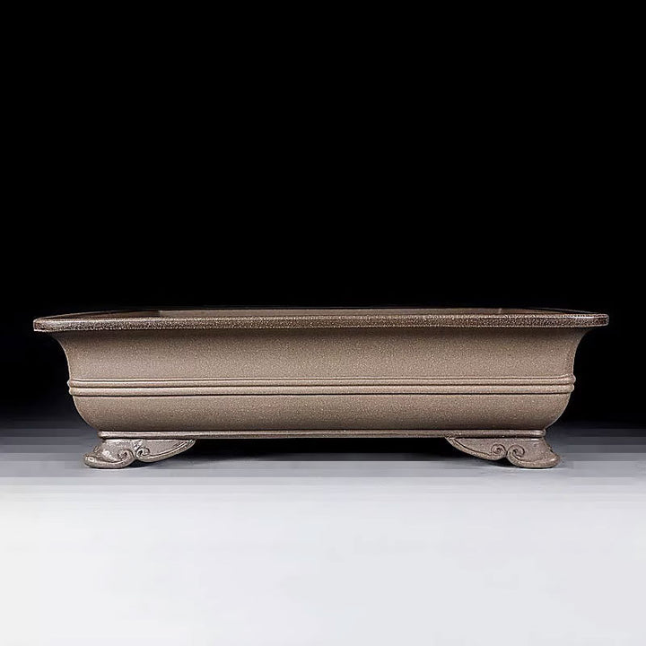 15.5 inch (39.5cm) Large Rectangular Ornate Feet Bonsai Pot w Double-Line Detailing
