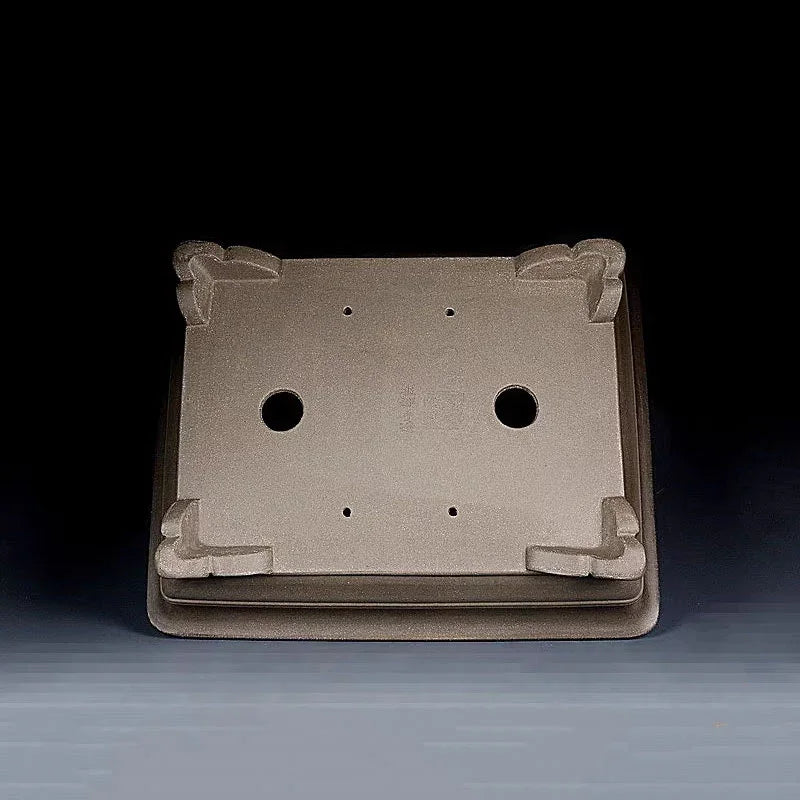 15.5 inch (39.5cm) Large Rectangular Ornate Feet Bonsai Pot w Double-Line Detailing Bottom View
