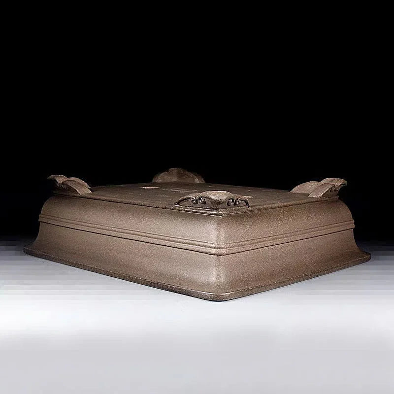15.5 inch (39.5cm) Large Rectangular Ornate Feet Bonsai Pot w Double-Line Detailing Upside Down Corner View
