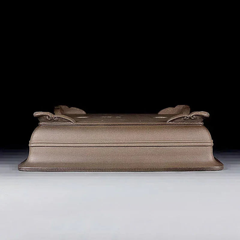 15.5 inch (39.5cm) Large Rectangular Ornate Feet Bonsai Pot w Double-Line Detailing Upside Down View