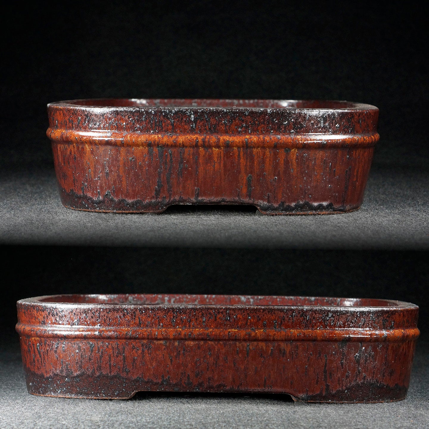 15.6 Inch (39.8cm) Large Rectangular Red-Black Multi-Tone Glazed Bonsai Pot 