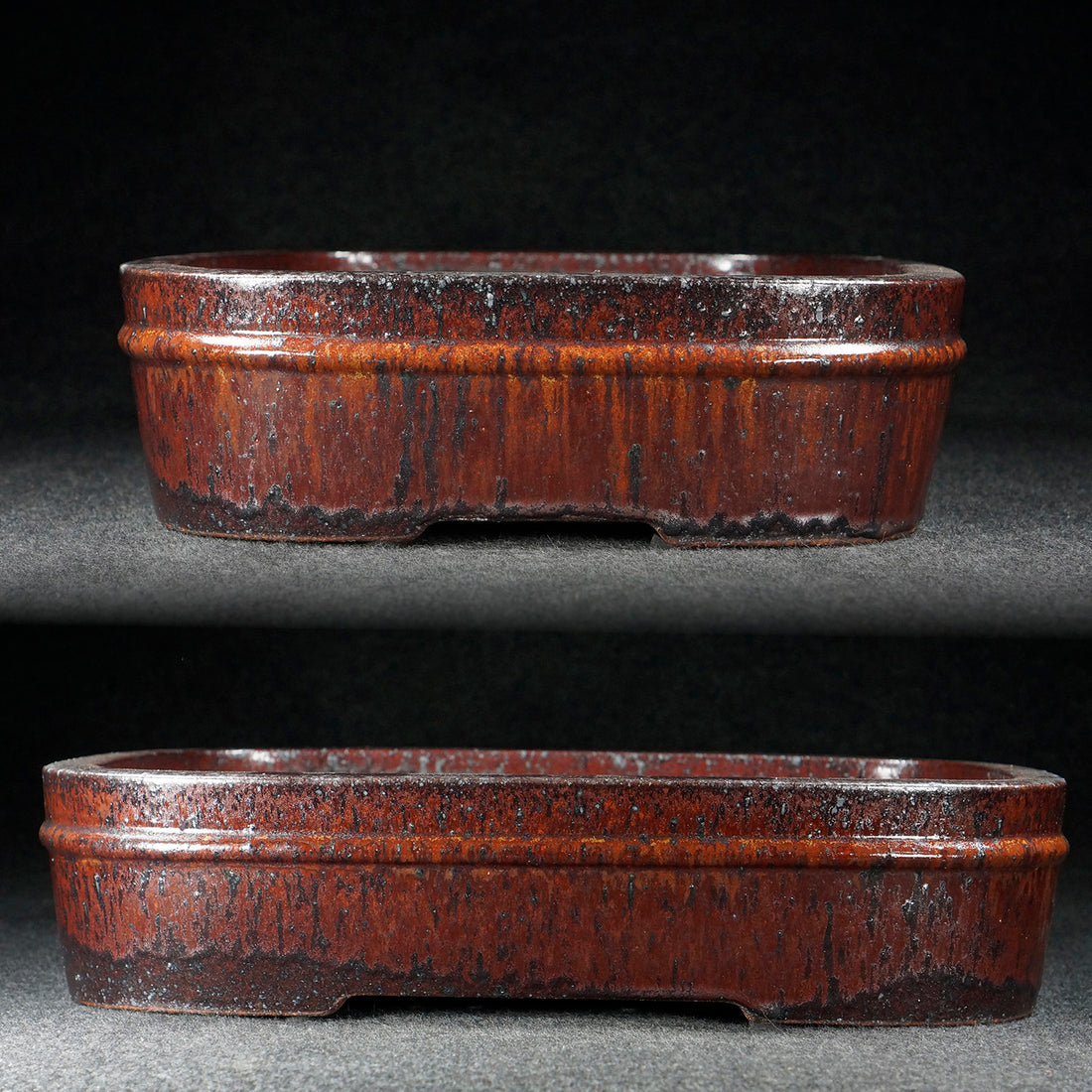 15.6 Inch (39.8cm) Large Rectangular Red-Black Multi-Tone Glazed Bonsai Pot 